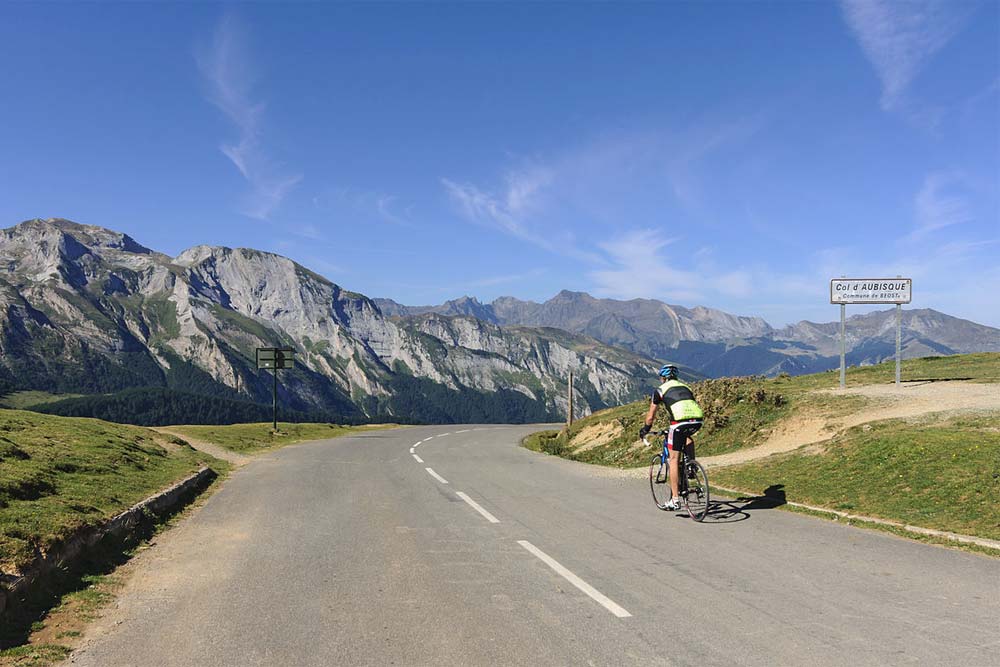 Cycling the Col d'Aubisque in the Pyrenees, France