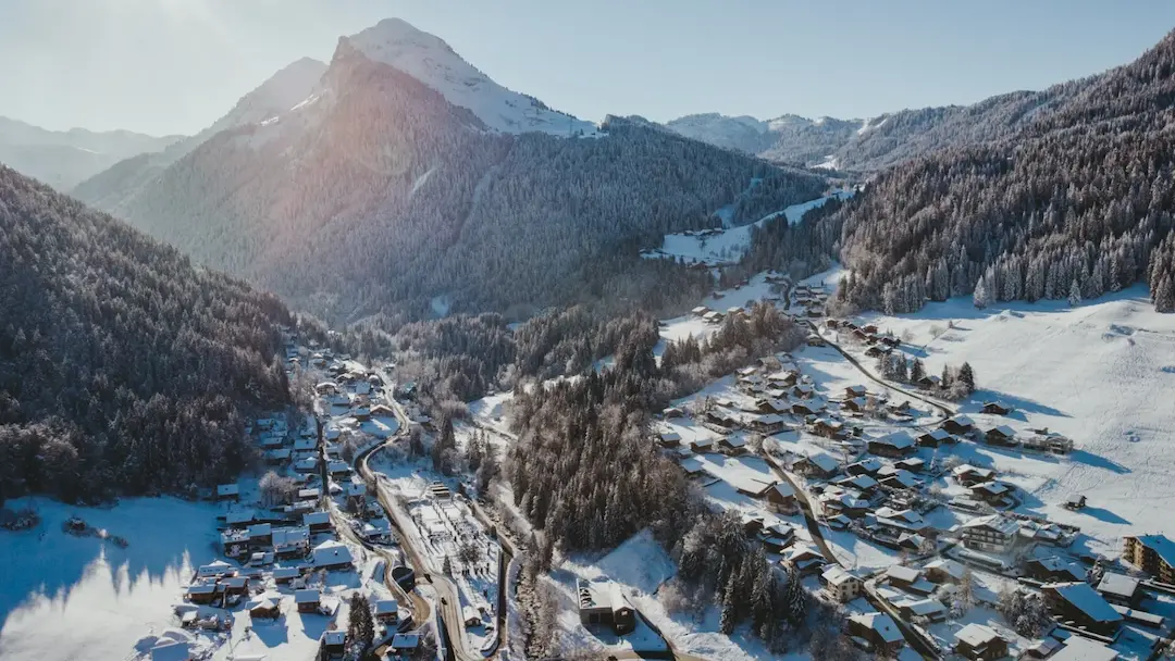 Morzine town and valley in winter