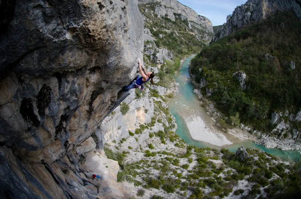 Nina Caprez rock climbing in teh Gorges du Verdon, France