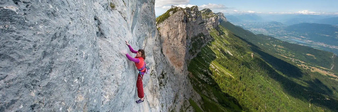 Climber Nina Caprez on the 8-pitch Carnet d'Adresse at Rocher du Midi in the French Alps